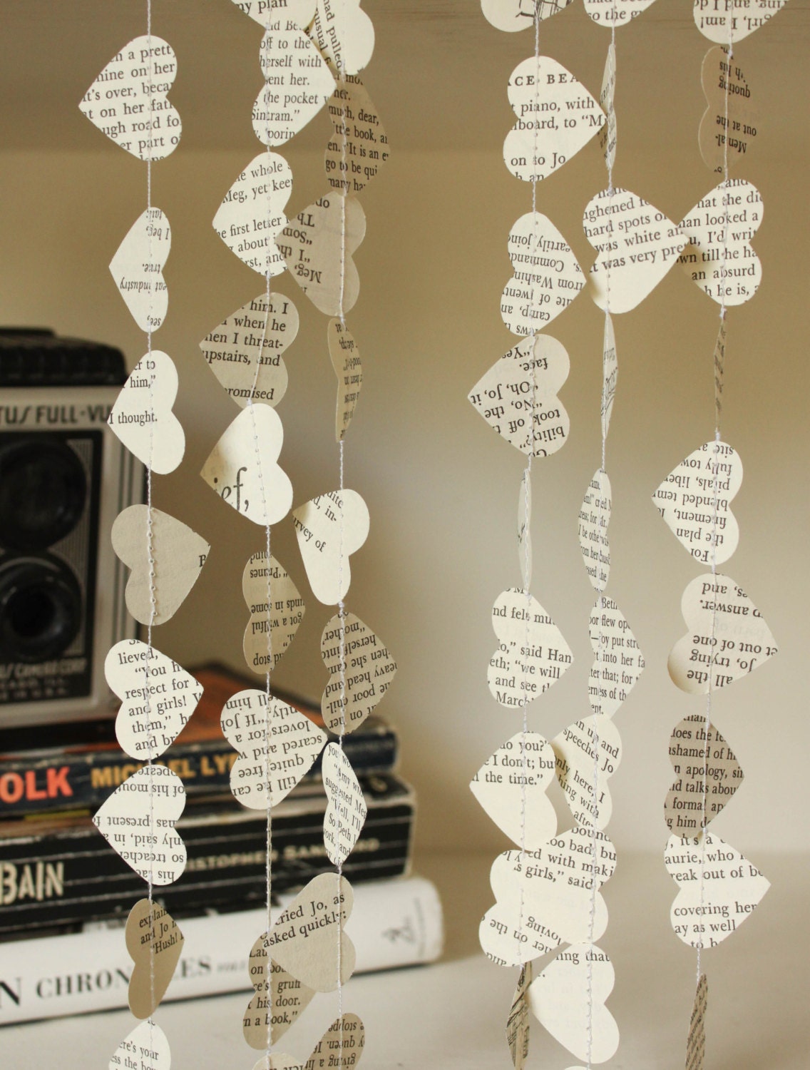Wedding Decorations, Paper Garland, Book Page Garland, Storybook Wedding, Sweetheart Garland, TINY Hearts, 10 feet long