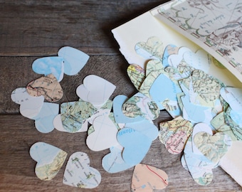 Confetti, Map Confetti, Table Scatters, Wedding Decorations, Atlas Confetti,Paper Confetti, Book Page Confetti, 200 mini hearts per package