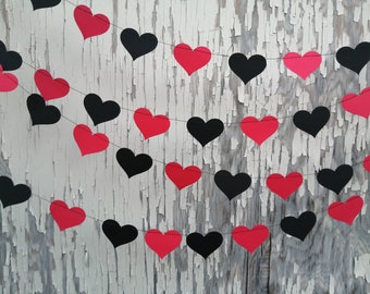 Heart Garland, Red and Black, Paper Bunting, Wedding Decoration, Party Decoration, 10 feet long - Made to Order