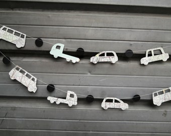 Car and Truck Banner made from a Road Atlas, Things That Go banner, paper garland - 6 feet long