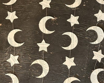 Stars and Moon Garland, Party Decoration, Celestial Garland, Paper Garland 10 feet long