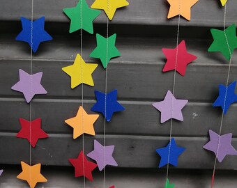 Rainbow Star Paper Garland Party Decoration, Birthday Party Decoration, Paper Bunting - 10 feet long - Made to Order