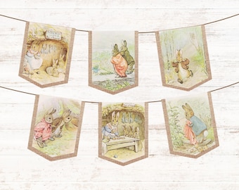 Ostern Beatrix Potter Bunny Banner zum Ausdrucken: Ostergirlande (Digitaler Download) DIY Wimpelkette, PDF Nur