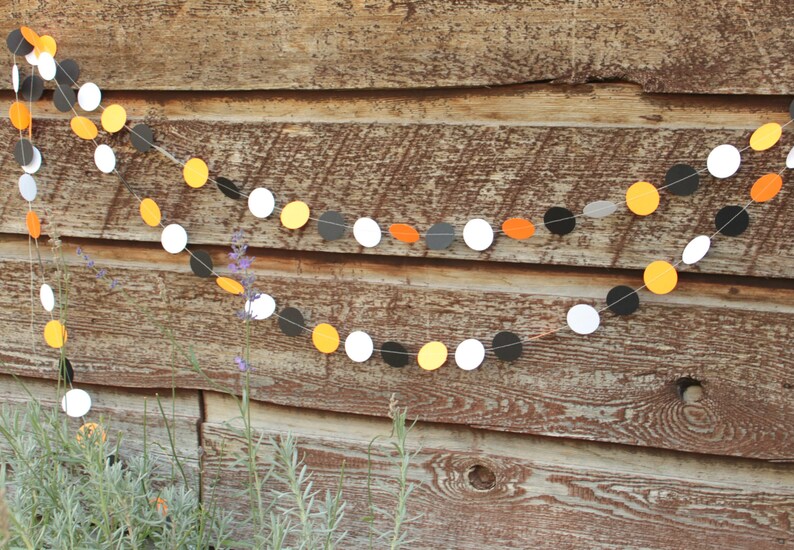 Halloween Party Decorations, Dot Garland, Paper Garland, Orange White Black Dots, 10 feet long made to order image 6