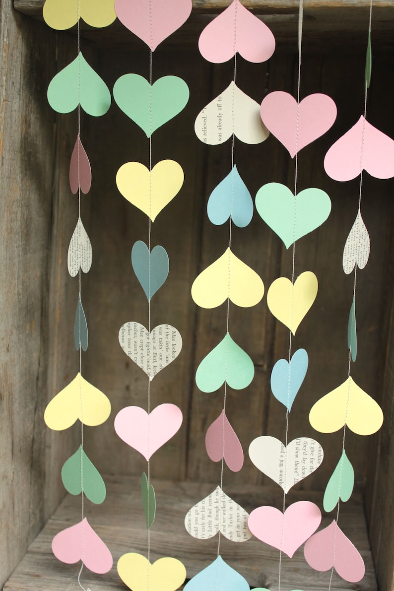 Pastel Heart Paper Garland 10 feet long Birthday Party Decorations Pastel Party Decorations Unicorn Party