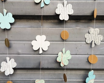 Shamrock Paper Garland for St Patricks Day, Map Page Garland, Paper Bunting - 1 pc 6 ft long