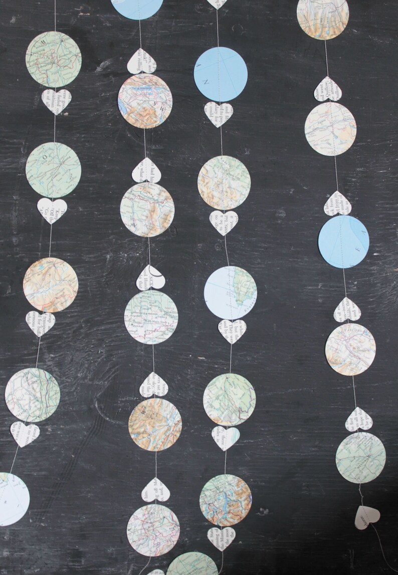 Map Garland, Travel Theme Decorations, Paper Garland, Vintage Atlas, Bon Voyage Party, Hot Air Balloon Garland, 10 ft long image 8