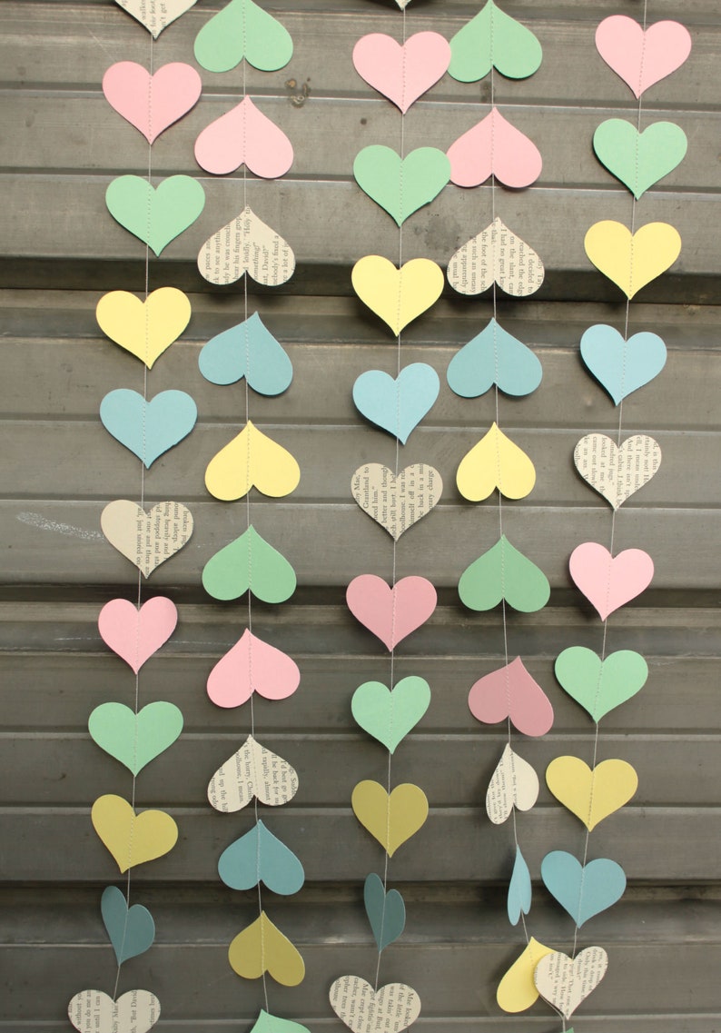 Pastel Heart Paper Garland 10 feet long Birthday Party Decorations Pastel Party Decorations Unicorn Party