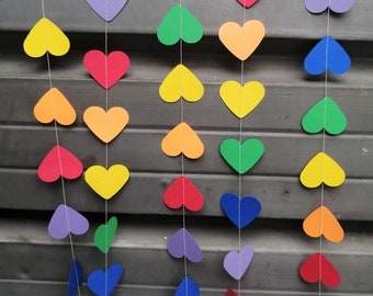 Rainbow Hearts Paper Garland Party Decoration, Birthday Party Decoration, Paper Bunting - 10 feet long - Made to Order