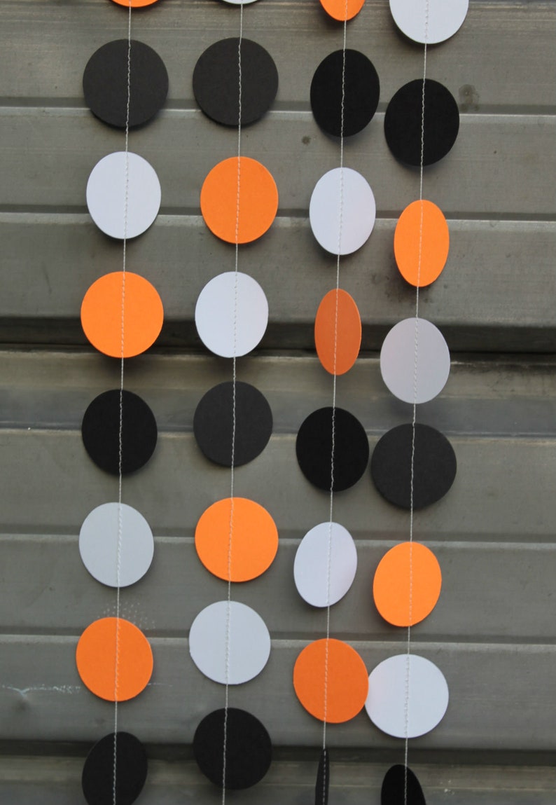 Halloween Party Decorations, Dot Garland, Paper Garland, Orange White Black Dots, 10 feet long made to order image 8