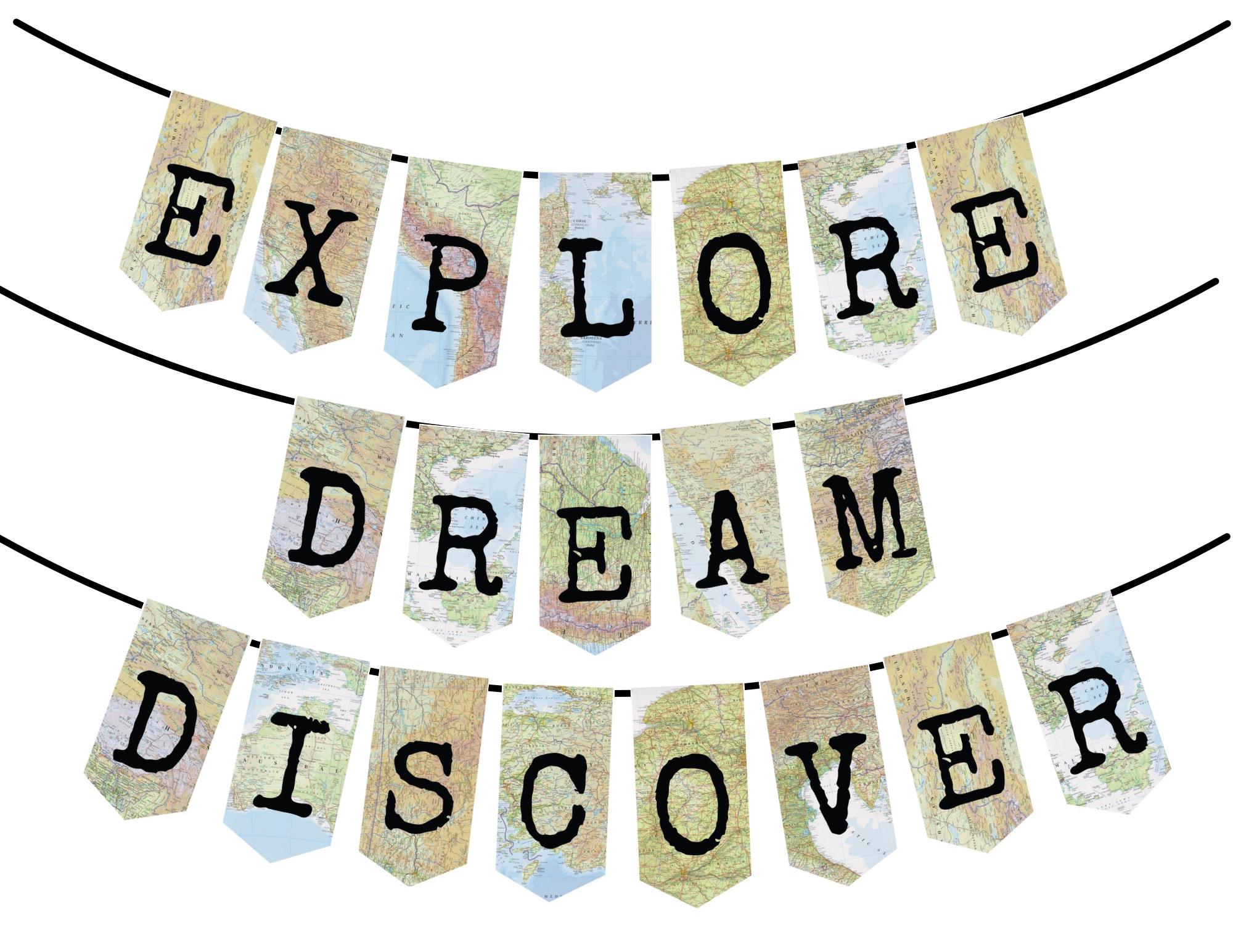 Explore Dream Discover Printable Bunting - Digital Download - DIY Atlas ...