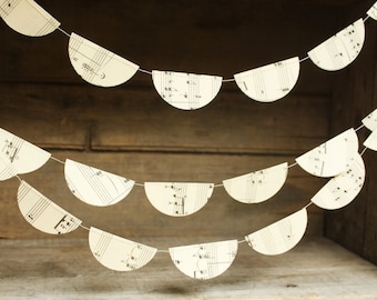 Paper Garland made from Music Sheets, Party Decoration, Baby Shower Decor, Paper Bunting - 10 feet long, made to order