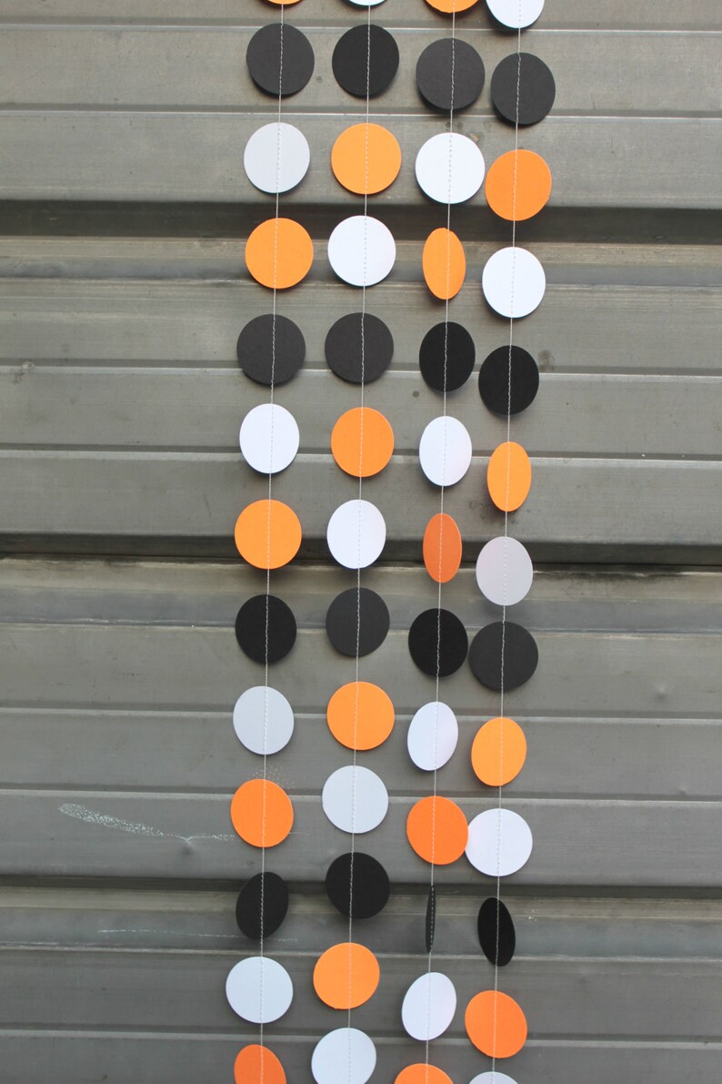 Halloween Party Decorations, Dot Garland, Paper Garland, Orange White Black Dots, 10 feet long made to order image 4