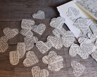 Book Page Confetti, Wedding Decorations, Table Scatters, Sweetheart Table Decor, 200 TINY hearts per package