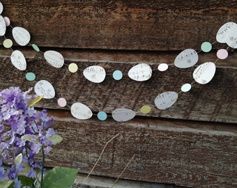 Easter Egg Garland, Paper Garland Easter Decoration, Easter Eggs, Book Page Garland - 6 feet long