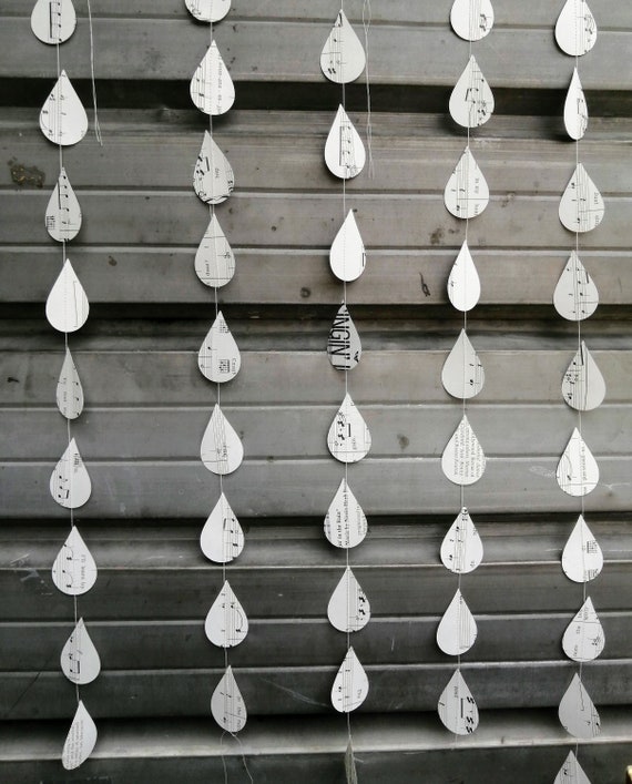 Raindrop Paper Garland Baby Shower Sprinkles Garland Music Sheets Baby Shower Decoration Party Decoration SMALL Raindrops 6 Feet Long Etsy