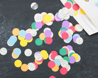 Rainbow Party Confetti, Book Page and Rainbow Scatters, Small Dots - 1 inch - Package of 200 pieces