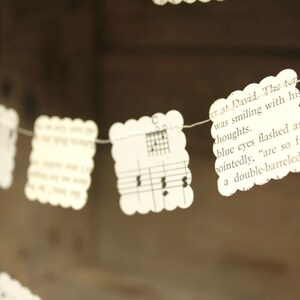 Paper Garland Decoration made from book pages and music sheets, small squares 10 feet long image 4