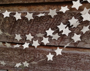 Star Book Page Garland. Paper Garland, Party Decoration, Star Garland, SMALL stars, 10 feet long