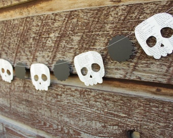 Skull Garland, Party Decorations, Paper Garland, Halloween Party Skull Garland, 6 feet long - made to order