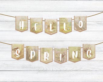 Hello Spring Beatrix Potter Printable Banner: Frühlingsgirlande (Digitaler Download) DIY Wimpelkette, PDF Nur
