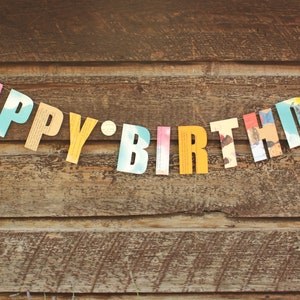Happy Birthday Banner, Birthday Party Decoration, Paper Garland, Birthday Bunting, Made from Childrens Book pages