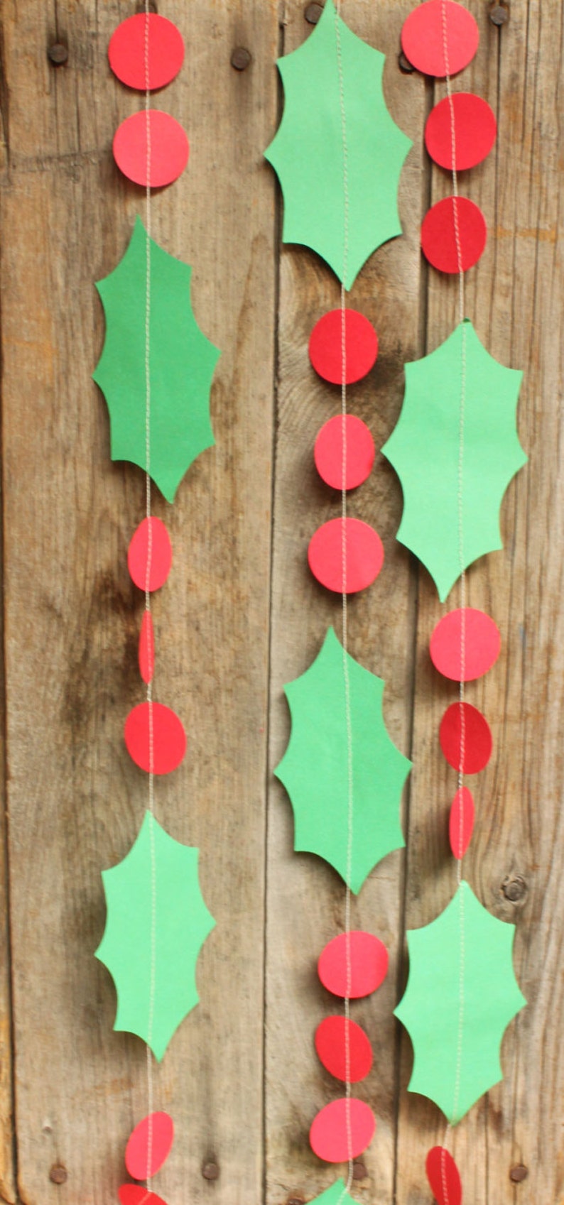 Holly Garland, Paper Garland, Christmas Decoration, Christmas Garland, Holiday Decorations, Holly Leaves, 10 feet long image 3