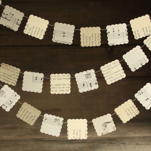 Paper Garland Decoration made from book pages and music sheets, small squares 10 feet long image 1