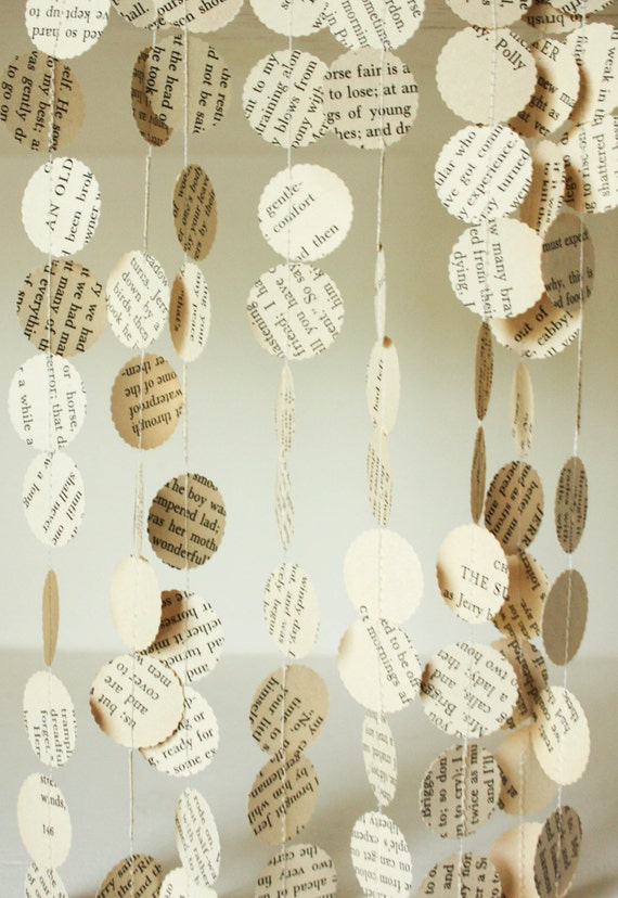 Paper Garland, Book Page, Party Decoration, Wedding Garland, Literary Theme,  Paper Party Decorations, Made to Order, 10 Feet Long 