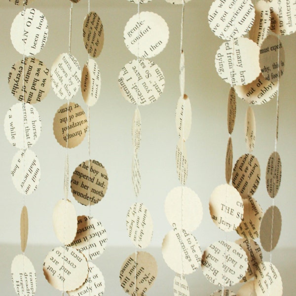 Paper Garland, Book Page, Party Decoration, Wedding Garland, Literary Theme, Paper Party Decorations, Made to Order, 1 pc 10 feet long
