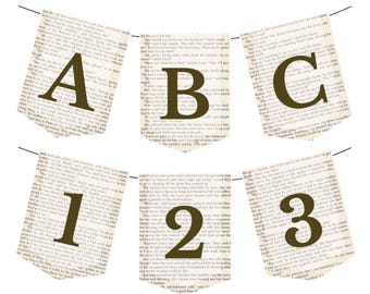Printable Buchseite Banner - Alphabet und Zahlen, DIY Banner (Digitaler Download)