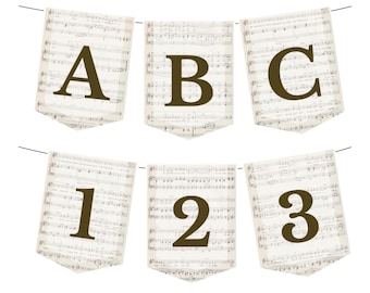 Notenbanner zum Ausdrucken – Alphabet und Zahlen, DIY-Banner (Digitaler Download)