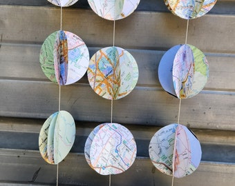 3D Map Garland, Bon Voyage Travel Theme Decoration, Paper Garland, 10 feet long Made to Order