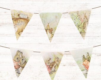 Ostern Beatrix Potter Bunny Banner zum Ausdrucken: Ostergirlande (Digitaler Download) DIY Wimpelkette, PDF Nur