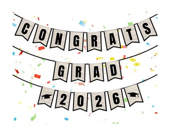Druckbare Herzlichen Glückwunsch Grad 2026 Banner: Buch Seite Grad Girlande (Digitaler Download) PDF Nur