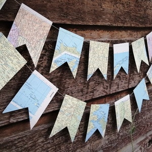Map Garland Party Decoration, Travel Theme Bon Voyage Party, Paper Garland made from Map Pages, 6 feet long