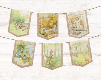 Beatrix Potter Printable Ostern Banner: Ostergirlande (Digitaler Download) DIY Wimpelkette, PDF Nur