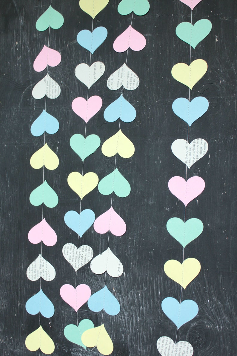 Pastel Heart Paper Garland 10 feet long Birthday Party Decorations Pastel Party Decorations Unicorn Party