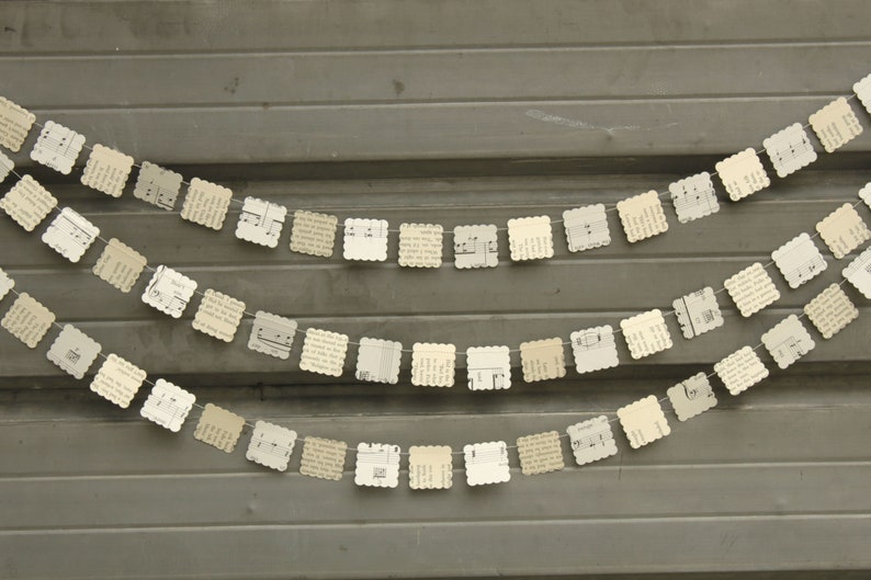 Paper Garland Decoration made from book pages and music sheets, small squares 10 feet long image 3