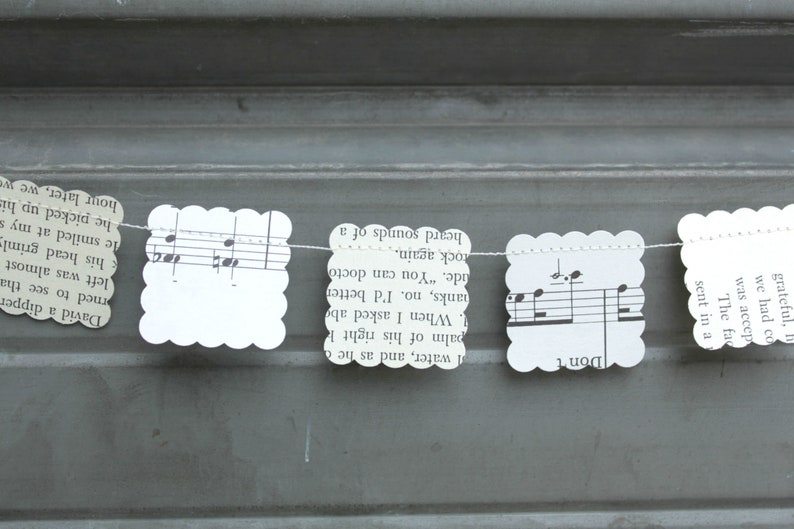 Paper Garland Decoration made from book pages and music sheets, small squares 10 feet long image 7