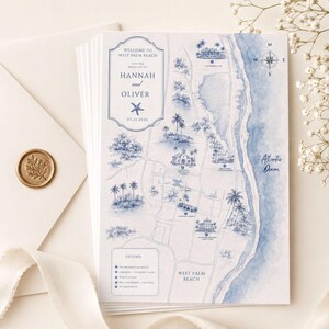 Wedding Map kit Coastal Design Invitation, Editable Beach Template, Digital Download