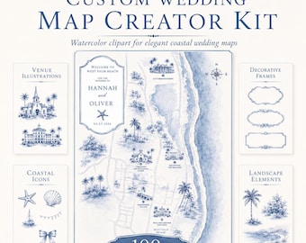 Wedding Map kit Coastal Design Invitation, Editable Beach Template, Digital Download