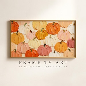 Pastellfärgade pumpor med ram för TV, tjock impastomålning, blush cream höstdekor, Samsung Frame TV, mysig höstskärmsläckare (digital nedladdning)