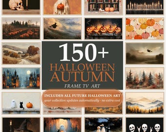 Pack d'œuvres d'art pour téléviseur à thème Halloween, plus de 150 tableaux + mises à jour gratuites à vie, art vintage automnal et effrayant, téléviseur Samsung Frame (téléchargement numérique)