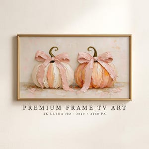 Pink Bow Pumpkin Samsung Frame TV Art, Coquette Fall Impasto Oil Painting, Soft Autumn TV Screensaver (Digital Download)