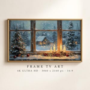 Christmas Window Frame TV Art: Candlelit Cabin Sill Snowy Night, Samsung Frame TV, Cozy Holiday Screensaver (Digital Download)