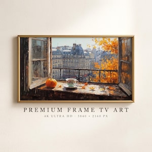 Paris Window Frame TV Art, Autumn Impressionist Oil Painting, Samsung Frame TV, Cozy Fall Screensaver (Digital Download)