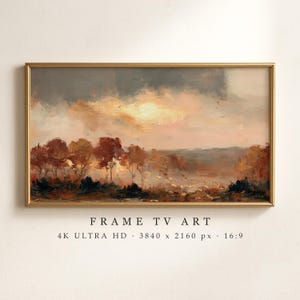 Autumn Sunset Sky Frame TV Art, Abstract Moody Landscape Painting, Sun Glow Trees, Samsung Frame TV, Cozy Fall Wall Decor (Digital Download)