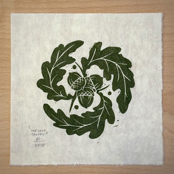 Oak Leaf and Acorn Trefoil Lino Print