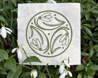 3 Snowdrops Lino Print